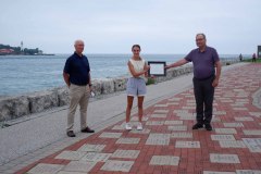 Nicole Guthrie (centre) is awarded with the 2021 A.W. Campbell Memorial Scholarship by former St. Clair Region Conservation Authority Chair, Joe Faas (right) and Vice-chair, Larry Gordon (left).