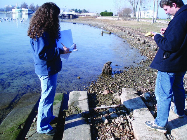 SCRCA staff undertaking an inventory of the St. Clair River shoreline