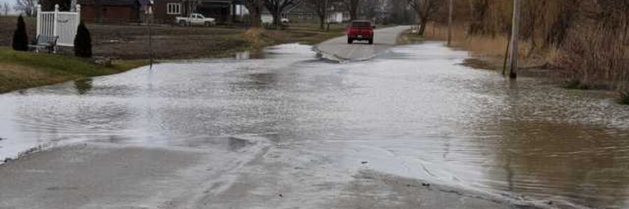 Floodwaters topping a roadway