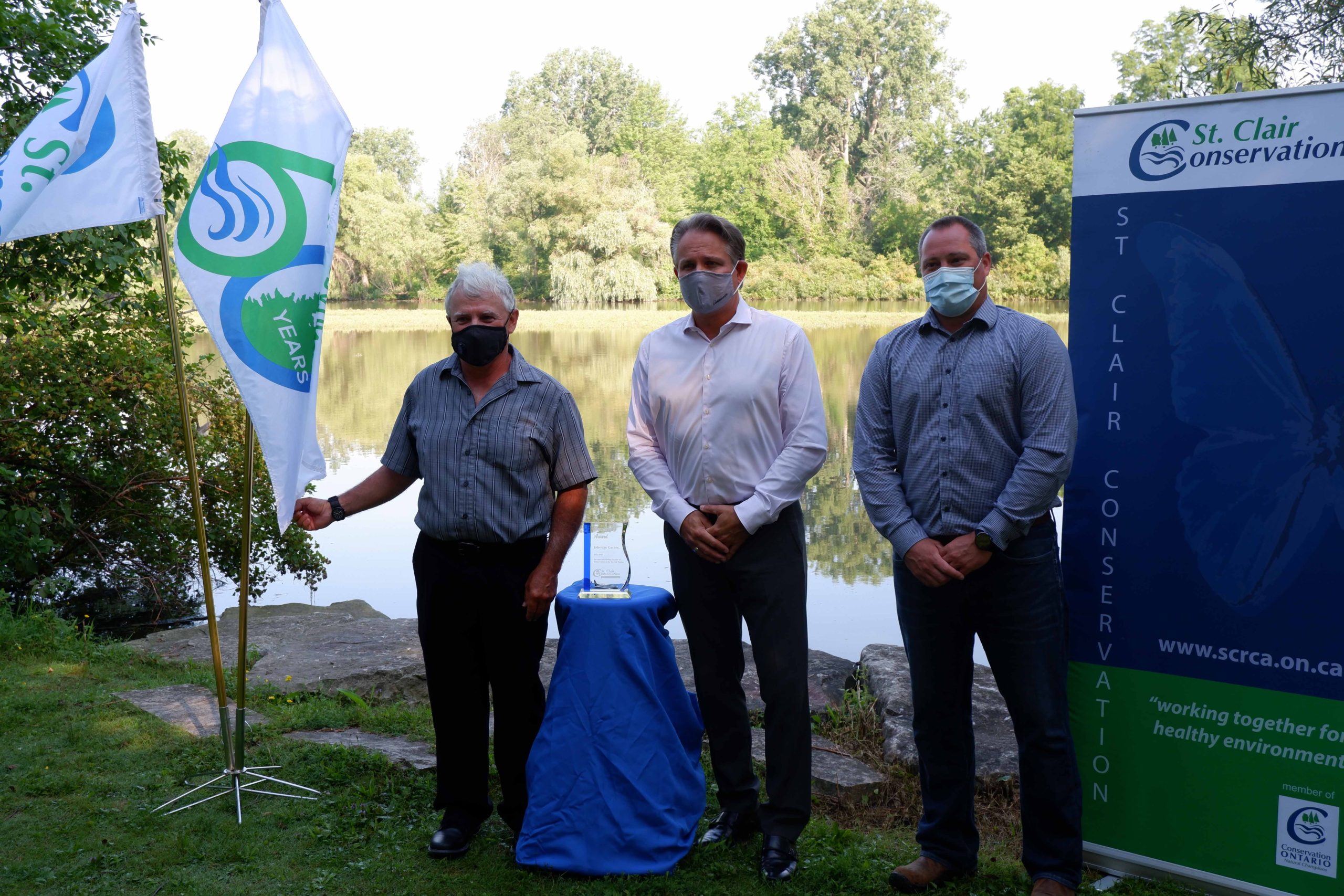 Duncan Skinner (left) stands next to Steven Jelich (centre) and Mark Ramsay (right) of Enbridge Gas