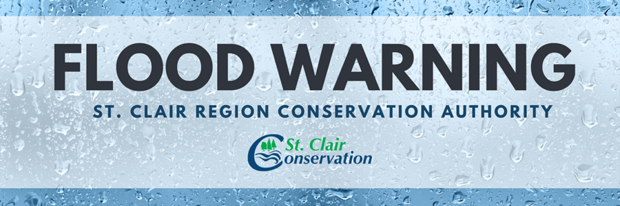 Flood Warning Graphic with raindrops in background