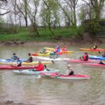 A group of kayaks on a river